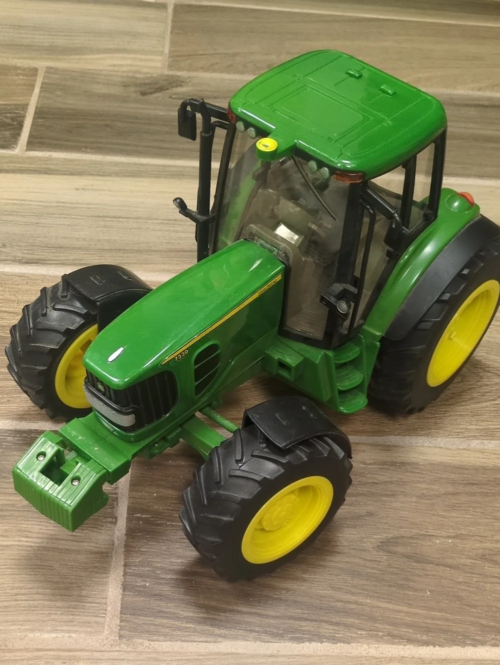 John Deere Green and Yellow Toy Tractor Model with Black Tires